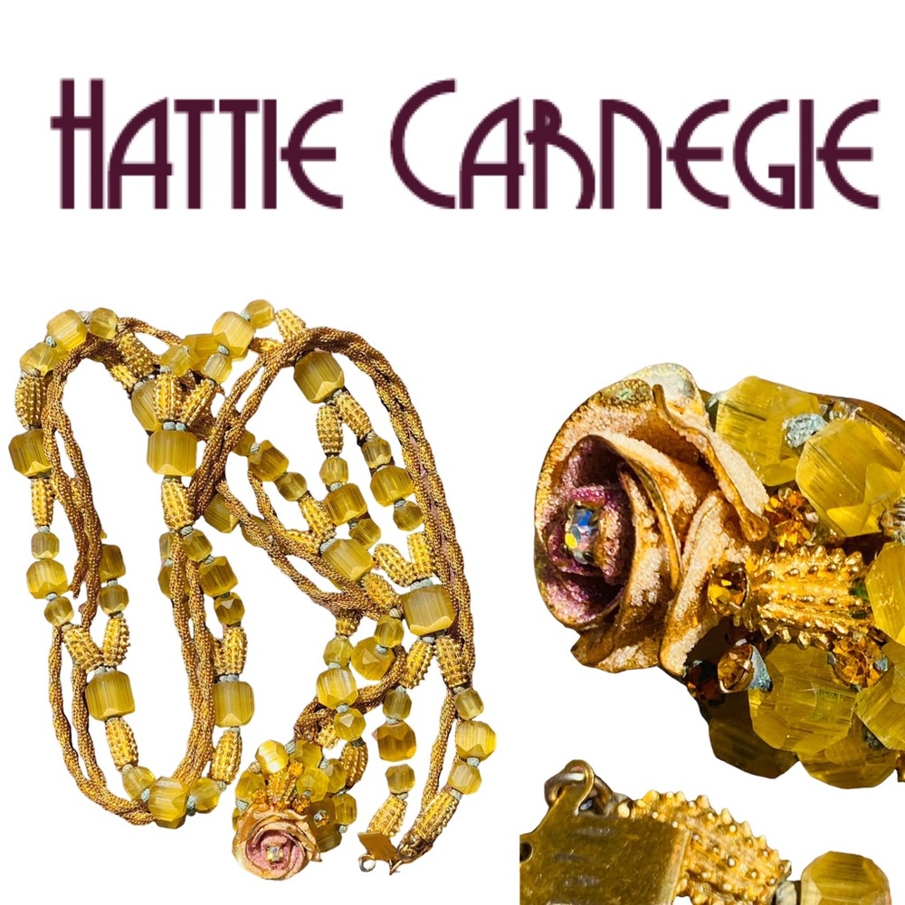 VINTAGE HATTIE CARNEGIE GLASS BEADED THREE STRAND TORSADE NECKLACE 20 3/4” - Picture 4 of 16